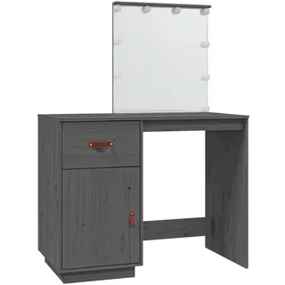 vidaXL Schminktisch mit LED Grau 95x50x133,5 cm Massivholz Kiefer
