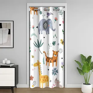 Homewish Türvorhang für Zoo-Tiere, 106 x 203 cm, blickdicht, Tiger, Giraffe, Zebra, niedlich, Eingangsvorhang, Kawaii, für Kinderzimmer, Fensterbehandlung, Krokodilblatt, botanisch