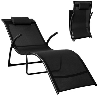 SoBuy OGS45-SCH Sonnenliege klappbar Gartenliege Relaxstuhl Liegestuhl mit Kopfkissen Klappliege Schwarz Belastbarkeit 150 kg BHT ca: 60x69x173cm