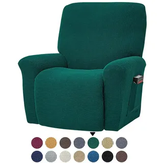 FANSU Stretchhusse für Relaxsessel Sesselbezug, 1 Sitzer Sesselschoner für Recliner Stuhl Sessel, Einfarbig Jacquard Stretch Sofabezug, Dick Elastisch Bezug für Fernsehsessel Liege (dunkelgrün)