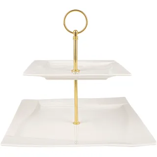 Festa Italia Etagere Porzellan - 2 Stöckig - Weiß Etageren - Kuchenständer Cupcake-Halter - Obstetageren - Obst Kekse Süßigkeiten Servierplatte - Gebäck gestuftes Serviertablett für Weihnachten