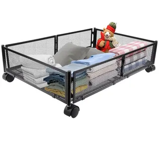 JEOBEST Unterbettkommode Unterbettaufbewahrung mit Rädern Metallrahmen, Faltbare Unterbettbox schwarz