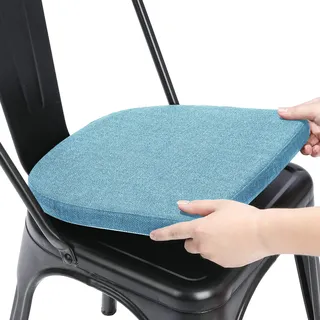 BUYUE Leinen 30x30 Kissen für Metallstuhl 1 Stück, Anti-Rutsch Sitzkissen für Esszimmer Küche Café stapelbare Stühle (U-Form, hellblau, 1 Stück)