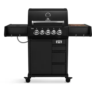 BURNHARD® Gasgrill 3-Brenner inkl. Heckbrenner, mit Edelstahl-Grillrost, inkl. stabiler Abdeckhaube, Seitenkochfeld mit Infrarot Keramikbrenner, Schwarz - EARL