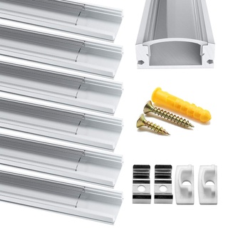 Chesbung LED Aluminium Profil 1m, 6Pack Led Streifen Profil in U Form für LED-Strips/Band bis 12 mm inkl, Indirekte Beleuchtung Decke mit Transparente Abdeckung, Endkappen, und Montagematerial