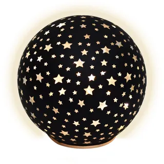 LED Weihnachts Glaskugel Sterne zum Stellen schwarz mit Timer - 15 cm - Dekokugel Aufsteller warm weiß beleuchtet Batterie betrieben - Kugel Advent Winter Stimmungslicht Decoration edel elegant