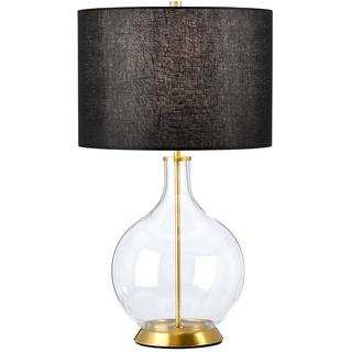 Tischlampe Tischleuchte Nachttischlampe messing schwarz Glas Textil H 67 cm