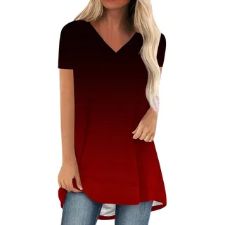 SKFLABOOF Longshirt Damen Rundhals Kurzarm Oversize Tshirt Tunika Einfarbig Basic Shirt Long Bluse Tops Italienische Mode Longpullover Longbluse Damen Lässig für Leggings