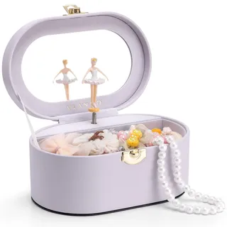VLANDO Schmuckkästchen Mädchen,Schmuckkasten Kinder mit Drehendem Ballerina | Spielzeug Geschenk 4 5 6 Jahre Mädchen mit DIY Aufkleber, Schmuckaufbewahrung mädchen mit Spieluhr,Helllila