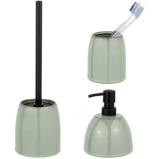 SCHÖNER WOHNEN-Kollektion Badaccessoire-Set »Prati«, Set, 3 tlg., aus edler Keramik, mit Zahnputzbecher, Seifenspender & WC-Garnitur grün