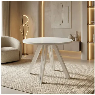 WFL GROUP Esstisch Ravano ausziehbar rund modern mit Weißen Holzbeinen (MADE IN EU, drei Größen – 100 cm, ausziehbar auf 140/180 cm), platzsparender Tisch für kleine Küche, Esszimmer oder Wohnzimmer weiß