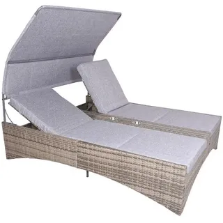 Gardenson Doppelliege, Grau, Schwarz, Metall, Kunststoff, Textil, Füllung: Baumwollfüllung, 160x163x200 cm, Auflage, wetterbeständig, UV-beständig, verstellbares Dach, klappbar, Rückenlehne verstellbar, Loungemöbel, Sonneninseln