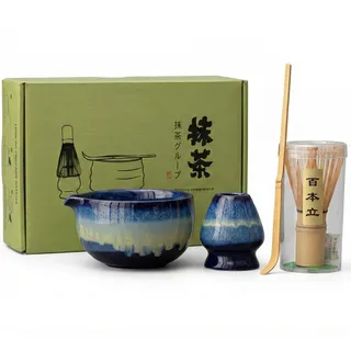 4-teiliges Matcha Set – alles Wichtige dabei: Enthält Keramik-Matcha-Schale (ca. 500 ml), Bambus-Chasen (ca. 100 Zinken), Chasenhalter und Bambuslöffel – ideal als Matcha Zubehör/Starter Set.