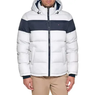 Tommy Hilfiger Herren Down Alternative Hooded Puffer Jacket (Standard and Big & Tall) Daunenalternativer Mantel, Ice Midnight Stripe, XXL - XXL