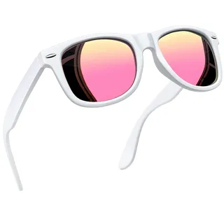 Joopin Vintage Sonnenbrille Damen Rosa Spiegel Polarisierte Sonnenbrille Herren Retro UV400 Unisex Rechteckige Brille für Tourismus (Weiß Rosa Verspiegelt) - Einheitsgröße