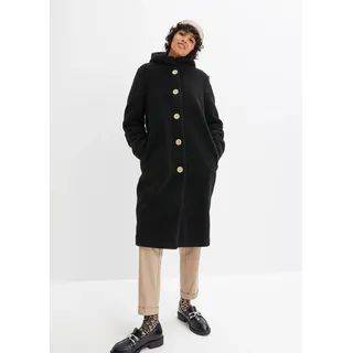 bonprix Teddymantel mit Kapuze und Taschen, schwarz, Gr.42, Gemütlicher Teddymantel mit Knopfleiste ist locker geschnitten