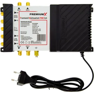 Premium X PremiumX PXMS 5/4 Multischalter mit Netzteil Multiswitch 1 SAT für 4 Teilnehmer Satverteiler Digital HDTV FullHD 4K UHD 8K