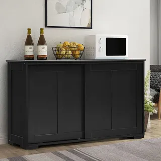Küchenschrank mit 2 Schiebetüren & verstellbarem Einlegeboden, Beistellschrank mit großem Stauraum, Sideboard, Kommode für Esszimmer, Küche, W... - Schwarz