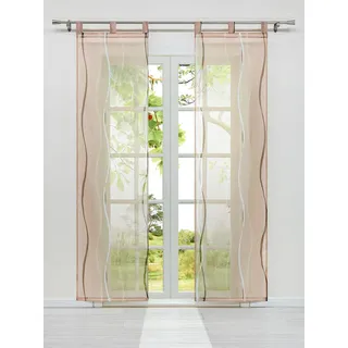 HeichkelL 2-TLG Voile Schiebegardine mit Schlaufen Flächenvorhänge mit Wellendruck Transparente Dekogardinen inkl. Schlaufen und Befestigungszubehör Sand 2X 57x145 cm