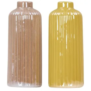 Levandeo® Dekovase, 2er Set Vase Gelb Taupe H14cm Porzellan Blumenvase Tischdeko Herbst