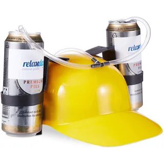 Relaxdays Party Trinkhelm, Helm mit Schlauch, für 2 Dosen Bier, gelb | Spaßartikel Fasching u. Fußball, lustiger Bierhelm