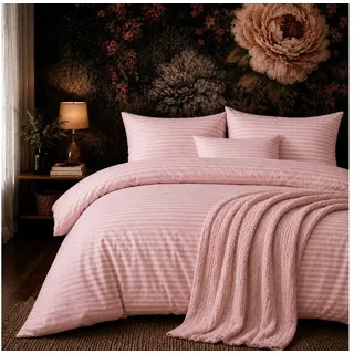 ZIRVEHOME Bettwäsche Baumwolle Bettbezug Streifenmuster– Ganzjahres-Bettwäsche-Sets Damast, Renforce, 2 teilig, 135x200 Bettbezug Baumwolle Pflegeleichte Ganzjahresbettwäsche rosa