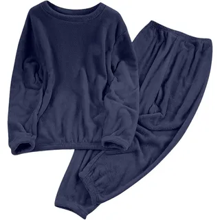 Schlafanzug Damen Winter Thermo Pyjama Lang Fleece Hausanzug Kuschelig Warm Pyjama Set Flauschig Freizeitanzug Polar Jogginganzug Rundhals Nachtwäsche - S