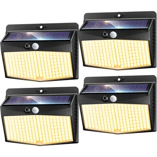 nipify Solarlampen für Außen mit Bewegungsmelder, 3 Modi Solarleuchten Lampe Outdoor, 4 Stück 168 LED Warmweiß Superhelle Sicherheitswandleuchte IP65 Wasserdichte für Garten Garage Hof Wand