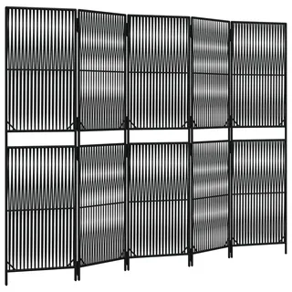 vidaXL Paravent 5-tlg. Schwarz Poly Rattan