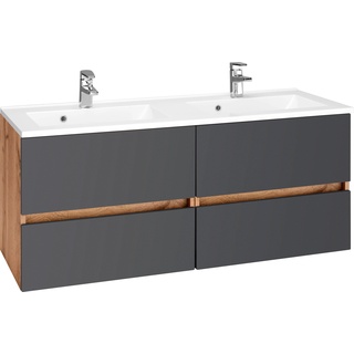 Waschbeckenunterschrank HELD MÖBEL "Lucca" Schränke Gr. B/H/T: 120 cm x 56 cm x 47 cm, grau (graphit) Bad-Waschbecken-Unterschränke Badmöbel, Waschtisch inkl. Waschbecken, Breite 120 cm