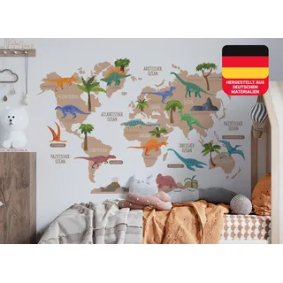 Osomhome Dino Wandtattoo Weltkarte Dinosaurier (80x120cm) | World Map Wall Decoration Wandsticker | Dino Deco Kinderzimmer Junge & Mädchen | Wandaufkleber Wandbild Kinderbilder os5036