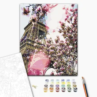murando - Malen nach Zahlen Eiffelturm Paris Magnolia Stadt 40x50 cm Malset mit Holzrahmen auf Leinwand für Erwachsene Kinder Gemälde Handgemalt Kit DIY Geschenk Dekoration
