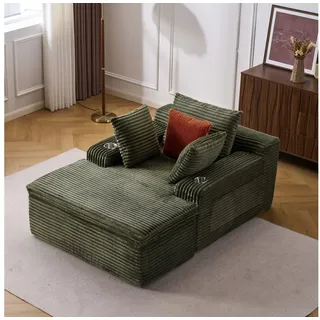 Vankel Sofa Sofas Wohnzimmer Schlafsofa Couch klein aus Cord Relaxsofa, Weich gepolstert, mit Federkern, Kissen & Getränkehaltern grün