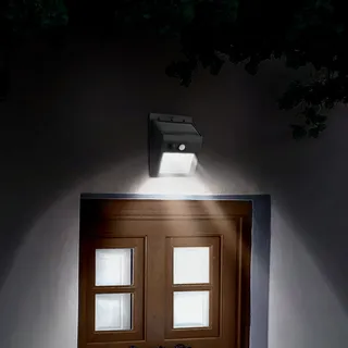 LED Solar Wandleuchte Fassadenleuchte für den Außenbereich mit Bewegungs-Sensor in schwarz | 87 x 43 x 115mm (B. x L. x H.) | 100 Lumen | Kaltweiß