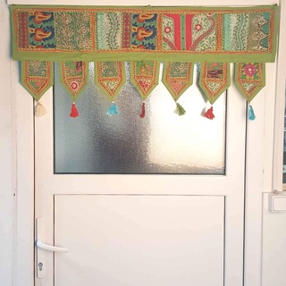 Casa Moro Indischer Patchwork Toran Grün 102x45 cm (BxH) Orientalischer Türvorhang Vintage Fenstervorhang Boho Ethno Hippie Stil | MA6302