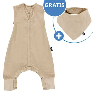 Alvi Sommer-Schlafsack mit Füßen Musselin / Sleep-Overall Light Mull + GRATIS Halstuch - Sand-Beige - Gr. 100 cm