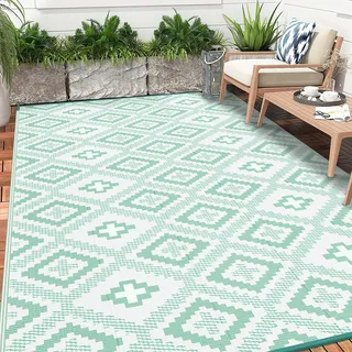 Enyhom Outdoorteppich Groß, Plastik Wende Außenteppich Bodenmatte, Wasserfest Faltbare Picknickdecke RV Camping Teppich Garten Balkon Indoor Teppich Terrassenteppich (Grün, 270 x 360 cm)