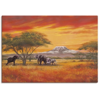 Wandbild ARTLAND "Elefanten" Bilder Gr. B/H: 150 cm x 75 cm, Leinwandbild Elefanten Bilder Querformat, 1 St., orange Kunstdrucke