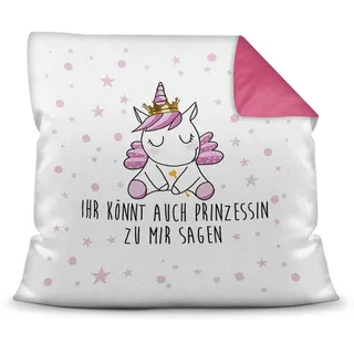 Tassendruck Farbkissen Pink inkl. Füllung mit Spruch Ihr könnt auch Prinzessin zu Mir Sagen - Glitzer/Geschenk-Idee/Stern/Deko-Kissen/Einhorn/Unicorn