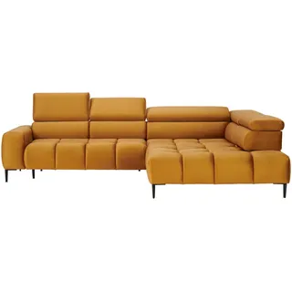 Welnova Ecksofa, Currygelb, Metall, Uni, 5-Sitzer, Ottomane rechts, L-Form, 300x216 cm, Fsc, Reach, Made in EU, Oeko-Tex® Standard 100, Typenauswahl, Stoffauswahl, seitenverkehrt erhältlich, Hocker Rücken echt, Wohnzimmer, Sofas & Couches, Wohnlandschaften, Ecksofas