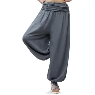 Gloop Damen Pumphose Haremhose Freizeithose Sommerhose Hose in Blumen Muster oder UniFarben HS201701, Dunkel Grau 13090a5, XL/XXXL - XL-3XL