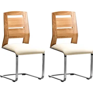 Freischwinger PLACES OF STYLE "Pisa", beige (eiche, beige), Stühle, kombiniert mit massiver Wildeiche (2 Stück)