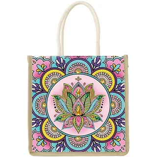 JISHSHAY Diamond Painting Tasche Mandala Diamant Painting Handtasche Lotosblume Diamantmalerei Tragetasche Diamant Malerei Bag Diamaond Malerei Tote Bag Mosaikherstellung Hand Tasche 26×26.5cm