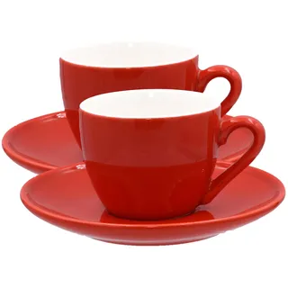 Mahlwerck Ristretto Cups, Espresso Tasse, Mokkatasse, Kaffeetasse, italienisches Design, Porzellan, Gastroqualität, spülmaschinenfest, dickwandig, 80ml, 2er Set mit Untertasse, Tornado Red
