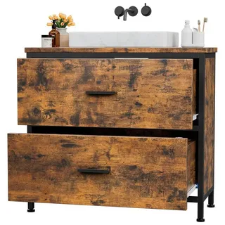 LuxusKollektion Aufsatzwaschbecken Waschbeckenunterschrank 60x60x30 Vintage Schwarz Holz Metall (1-St) braun