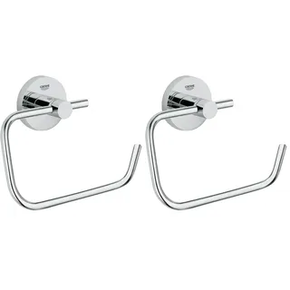GROHE Essentials, WC Toilettenpapierhalter (einfache Montage ohne Bohren, klebbar, ohne Abdeckung, pflegeleicht), Chrom, 40689001 (Packung mit 2)