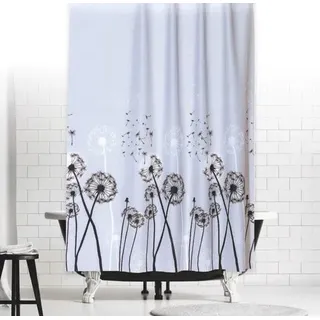 KS Handel 24 Textil DUSCHVORHANG Pusteblume 240x200 cm GRAU SCHWARZ Weiss GARDINE Blumen! Shower Curtain Grey Black White