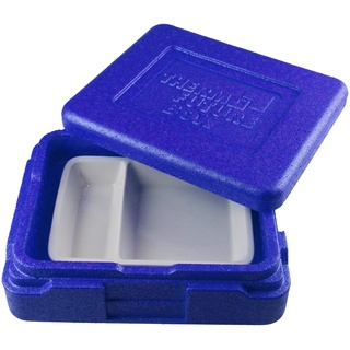 Thermo Future Box |Thermo Mini Menü Lunch Box blau|Lunchbox Set mit 2-geteilter Porzellanschale (1/3, 2/3) und Silikondeckel rot| Menübox mit Porzellan | Expandiertes Polypropylen | 3L