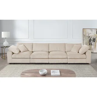 4-Sitzer OTTO HOME "Bennid, XXL-Modulsofa mit vielen individuellen Stellmöglichkeiten", beige (creme, weiß), B:351cm H:82cm T:101cm, 100% PES, Sofas, inklusive 2 großen & 2 kleinen Zierkissen im flauschigen Cord