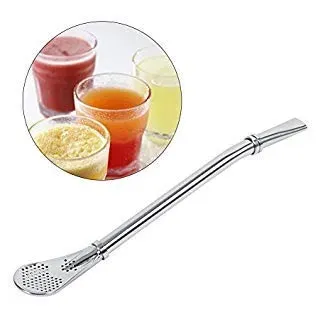 4 Stück Strohhälme Löffel, Edelstahl Trinkhalme Löffel Wiederverwendbare Filterlöffel Metall Filterhalme Teelöffel für Tee, Kaffee, Zitronentee und Cocktails (Silber)